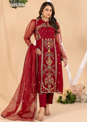 Embroidered Organza A Line Shirt Suit - 4018
