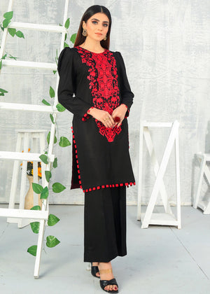 2 PIECE BLACK WITH MAROON EMBROIDERED DRESS (CC 481)