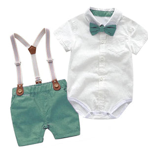 Green bow formal Romper cloth suit gentleman