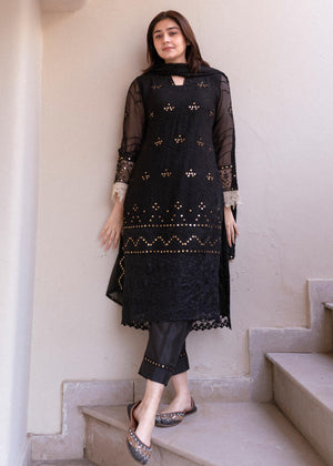 Royal Black – Embroidered Chiffon Unstitched 3Pc Suit