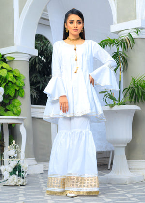 WHITE FROCK & SHARARA DRESS (CC 301)