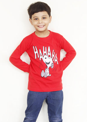 Red Full Sleeves Snoopy Dog T-Shirt