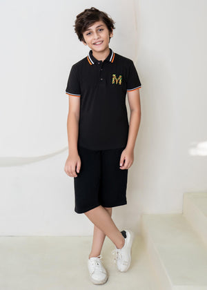 Boys Multi Color M Badge Polo T-Shirt - Kidswear