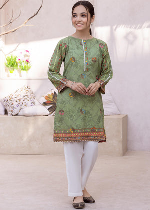 2 Pieces Green Printed Embroidered Suit