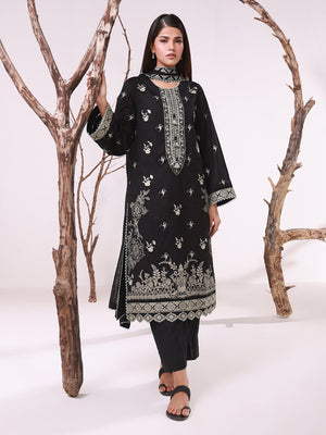 3pc Unstitched - Black & White Embroidered Lawn Suit