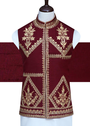 Maroon Golden Waist Coat OC-23