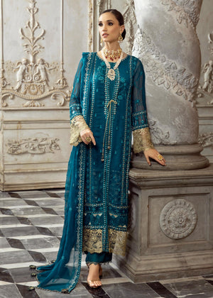 Merakish - Dark Teal - embroidered chiffon unstitched 3Pc Suit