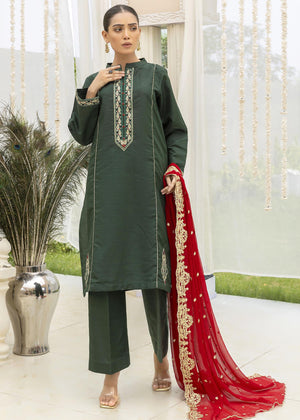 Dark Green Raw Silk Suit