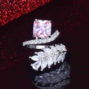 Satpara - Luxury Ice Flower Cut Feather Style Pink Adjustable Zircon Ring