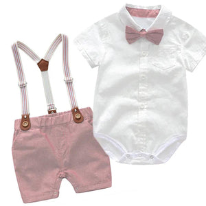 Pink bow formal Romper cloth suit gentleman