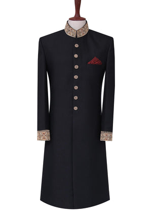 Black And Golden Work Sherwani OC003