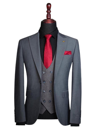 Three piece suit with contrast waistcoat