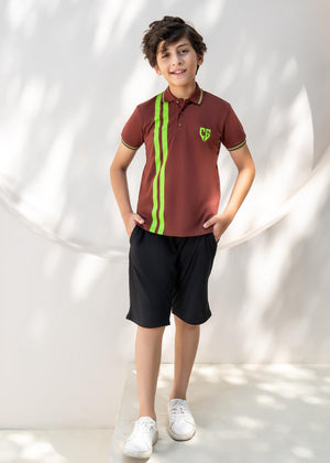 CG Vertical Stripe Brown Polo - Kidswear