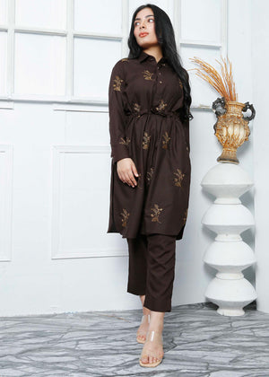 ER WM 03 Brown Front Embroided Kurta and Trouser