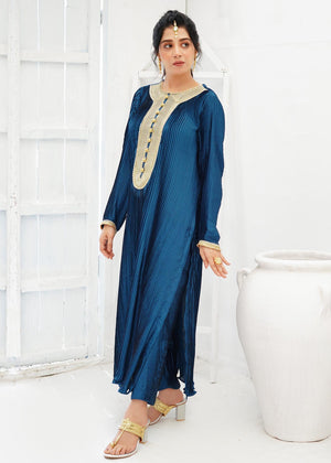 Peacock Blue Pleated Tunic Set