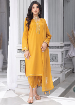 Merakish - Vivid Yellow Jacquard Unstitched 3Pc Suit