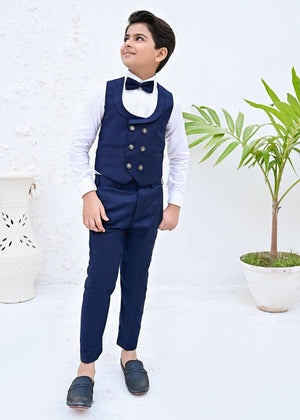 4pcs Blue suit (Waistcoat+Pant+Shirt+Bow) - CPW 006