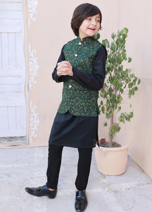 Leaf Green Embroidered Waistcoat Suit - V25