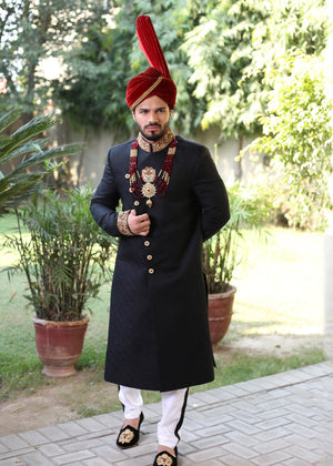 Groom Angrakha Black Sherwani OC-41