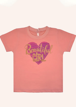 Peach Beautiful Girl Printed Tee