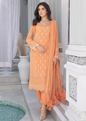 Merakish - Orange Peel - Embroidered Chiffon Unstitched 3Pc Suit