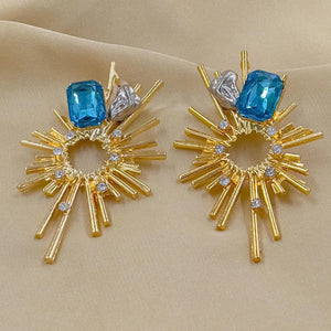 Satpara - Geometric Crystal Earrings - TETH253-BLU