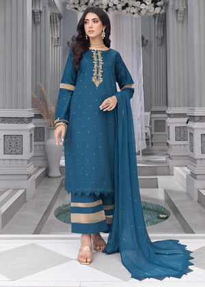 Merakish - French Blue Jacquard Unstitched 3Pc Suit