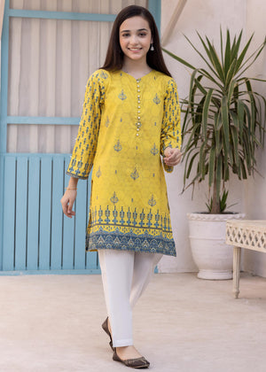 2 Pieces Yellow Printed Embroidered Suit