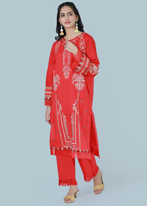 Raving Red 2-Piece Embroidered Stitched Suit