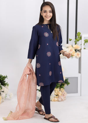 3 Piece Navy Embroidered Suit