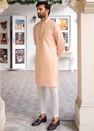 EMBROIDERED-PEACH ROSE KURTA PAJAMA