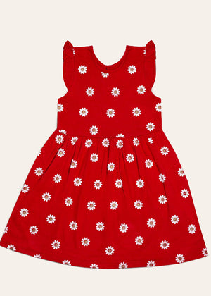 Girls Red Floral Print Dress