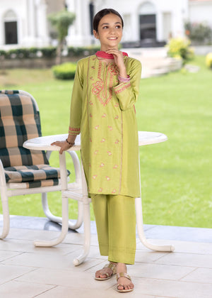 3 PIECE STITCHED GREEN EMBROIDERED SUIT