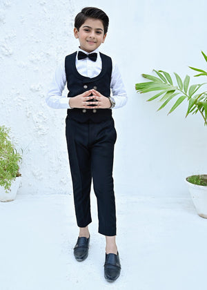 4pcs Black suit (WaistCoat+Pant+Shirt+Bow) - CPW 005