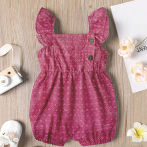 Baby Girl Ruffled Button Design Sleeveless pink Denim Rompers