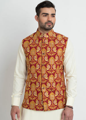 Red all embroidered waistcoat