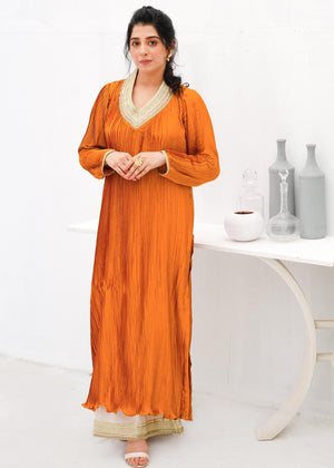 Orange Pleated Tunic Set