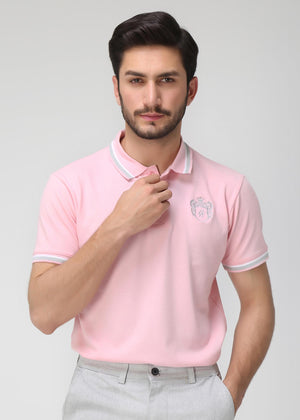 Embroidered Logo Polo Shirt-Pink