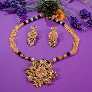 Black Gold Floral Crush Pearl Mala set