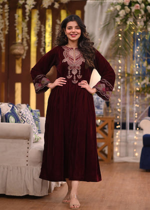 Maroon Full Embroidered Glorious Dress (Cc 401)