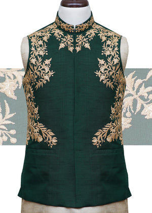 Bottle Green And Golden Waistcoat OC002