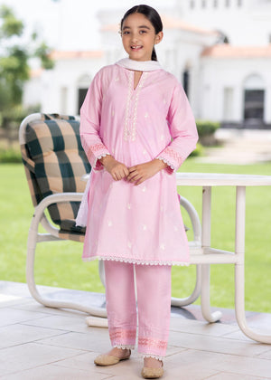 3 PIECE STITCHED PINK EMBROIDERED SUIT