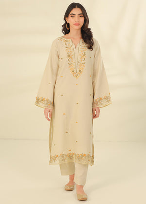 Ivory Beige Embroidered Two Piece Set (NPA2-23308)