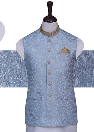 Ice Blue Embroidery Waist Coat OC-19