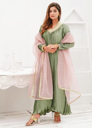 Tea Green Pleated Tunic Set