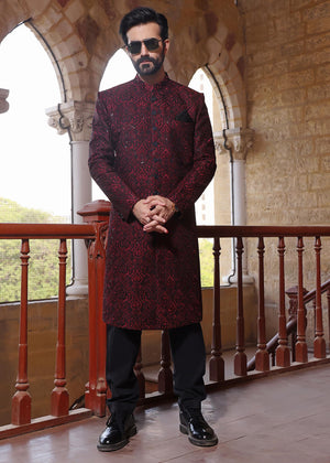 Crimson Cascade Sherwani