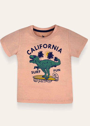Boys Peach Dinosaur Printed T-Shirt