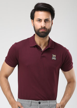 Embroidered Polo Shirt-Maroon A