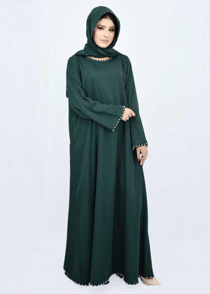 Sheer Pearl Abaya (Emerald Green)