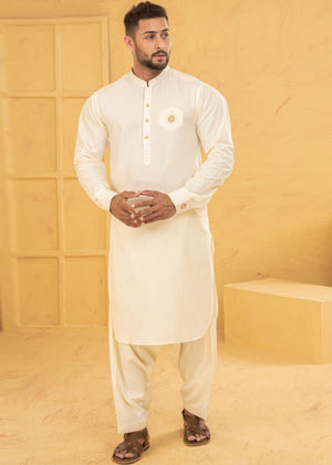 Cream Embroided Shalwar Kameez